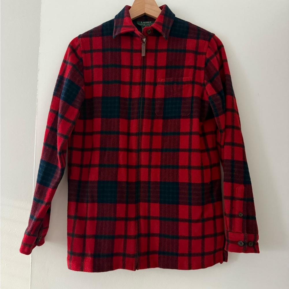 Lauren Ralph Lauren 100% Lambswool Red Plaid Jacket